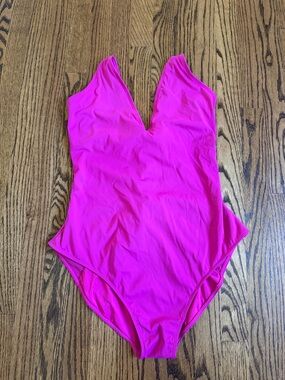 Ta3 Pink Plunge V Neck Lace Tie Back One Piece Swim Suit 2X